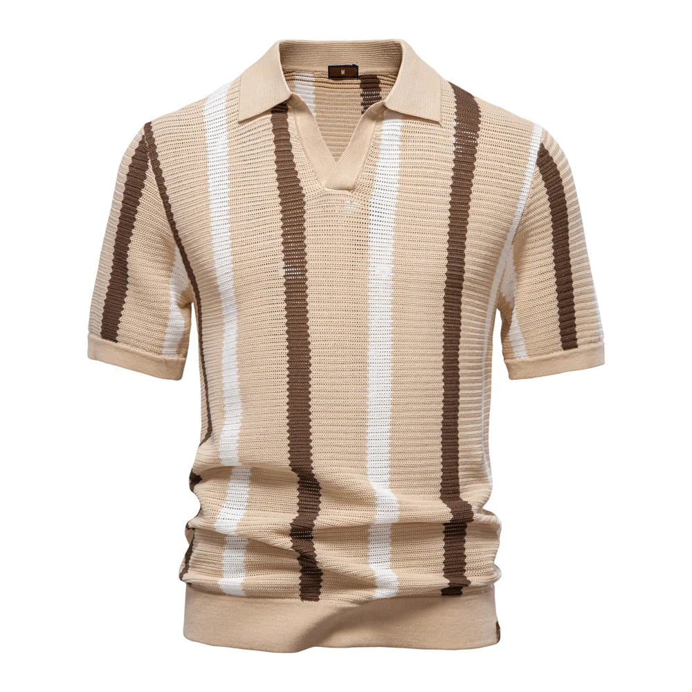 Men's Casual Ribbed Knit Collar Polo Shirt Happy Phoenix