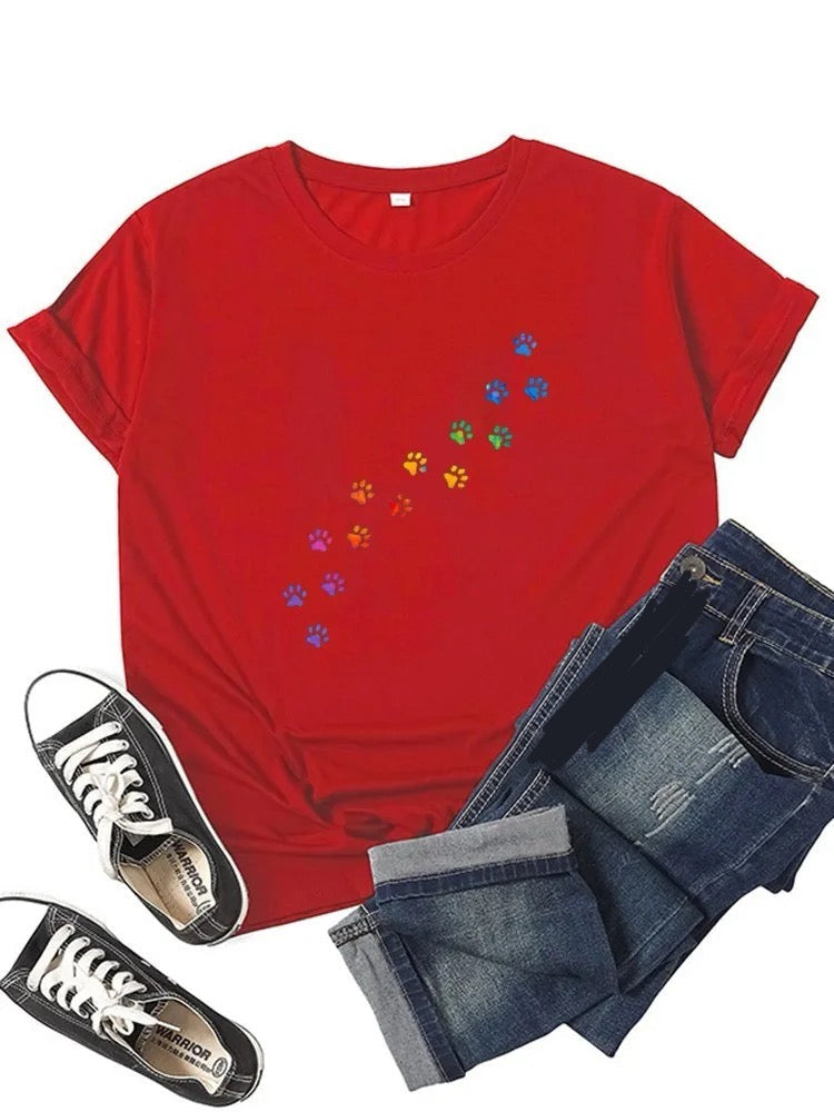 Cat Dog Paw Print Girl T-shirt Happy Phoenix