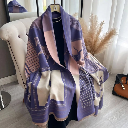Luxury Warm Horse Print Cashmere Poncho Happy Phoenix