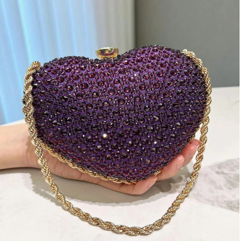 Diamond Inlay Heart Shape Clutch Happy Phoenix