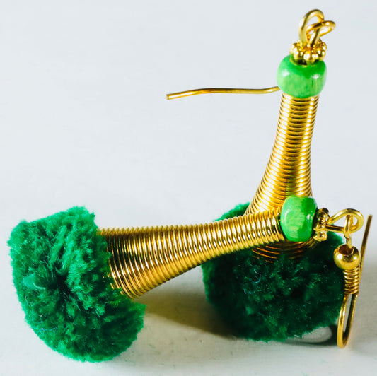 Green Pom Pom Earring