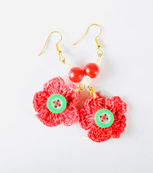 Red Flower Pattern Earring