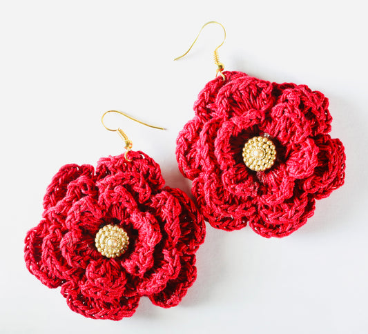 Red Wine Crochet Flower Earring