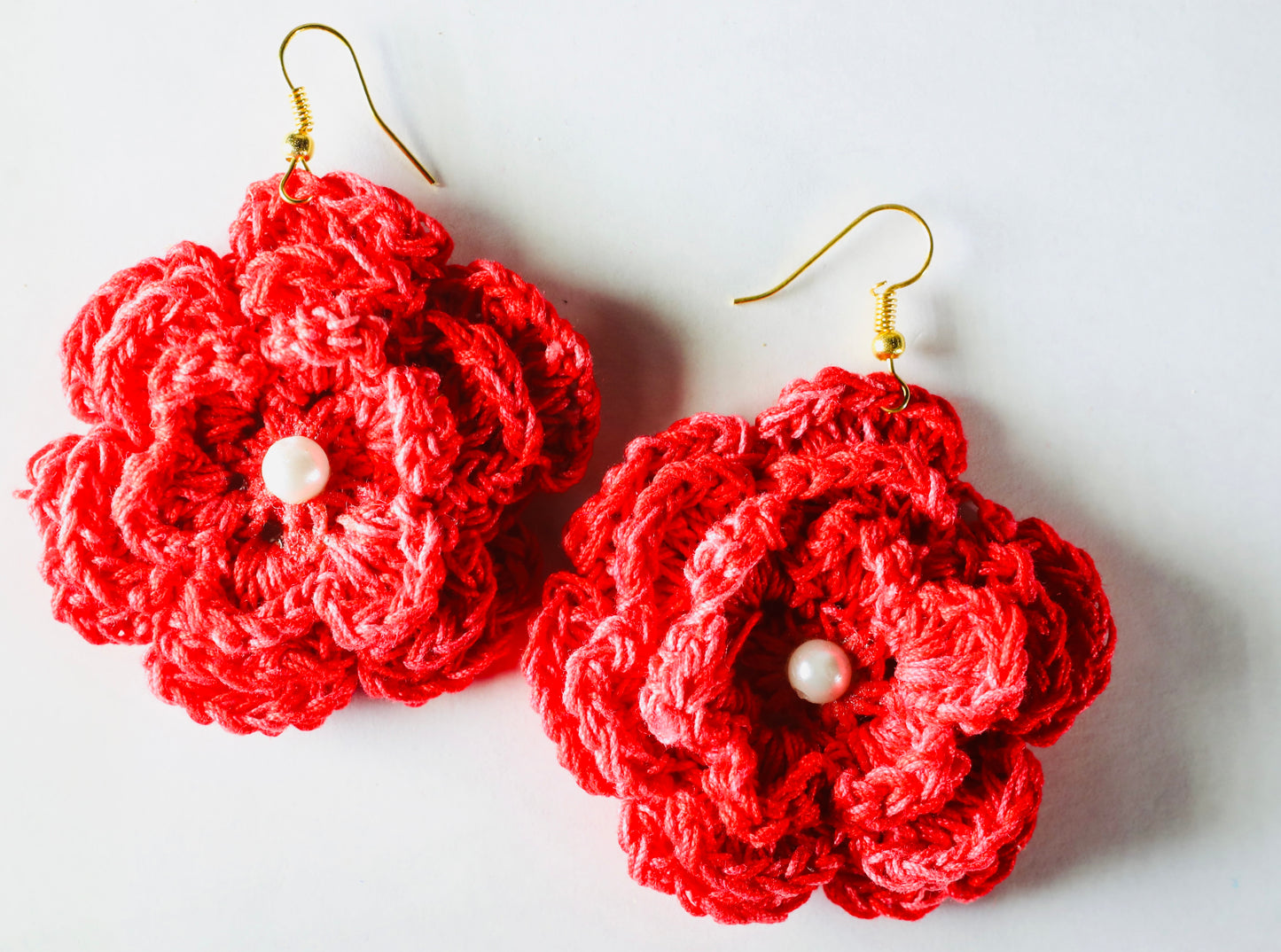 Light Red Crochet Flower Earring