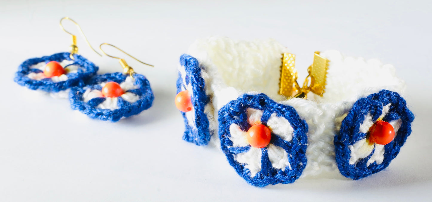 Unique Crochet Flower Jewelry Pair
