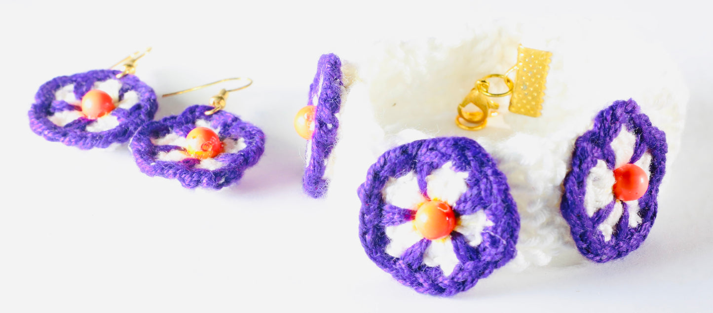 Unique Crochet Flower Jewelry Pair