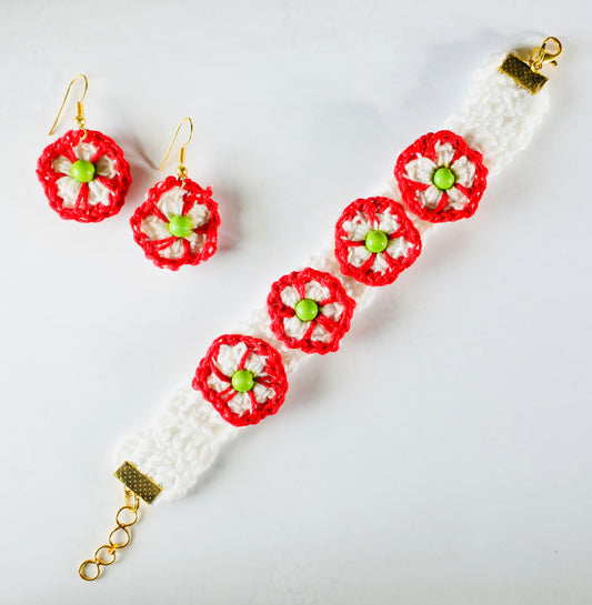 Unique Crochet Flower Jewelry Pair
