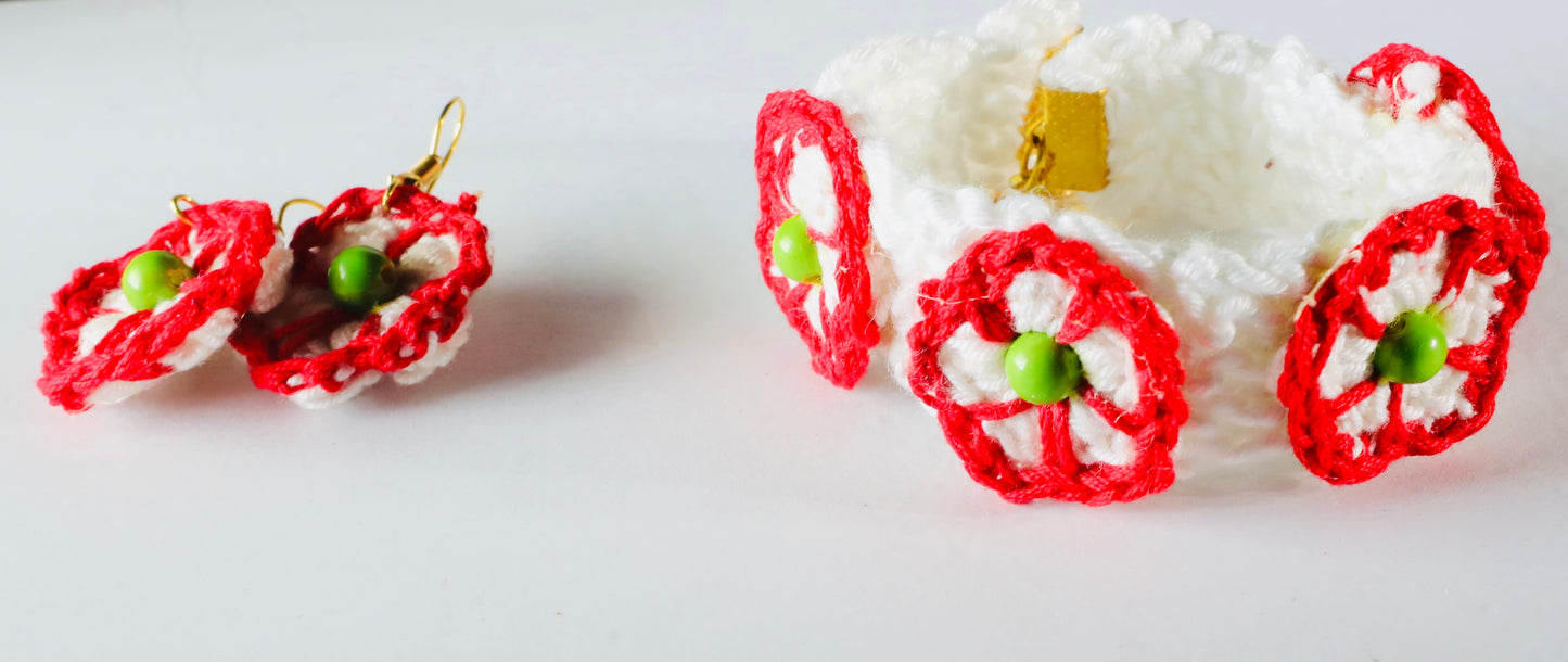 Unique Crochet Flower Jewelry Pair
