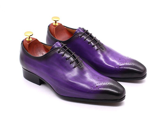 Purple Oxfords Casual Pointed Toe Leather Formal Men's Shoes Happy Phoenix