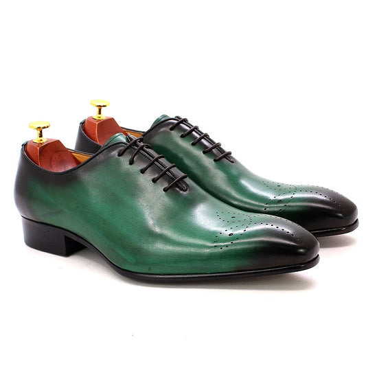 Green Oxfords Casual Pointed Toe Leather Formal Men's Shoes Happy Phoenix