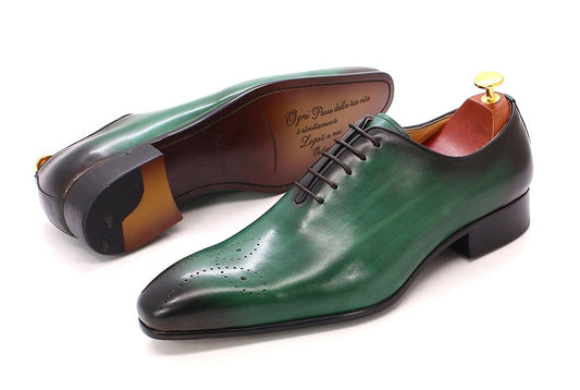Green Oxfords Casual Pointed Toe Leather Formal Men's Shoes Happy Phoenix