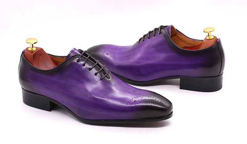 Purple Oxfords Casual Pointed Toe Leather Formal Men's Shoes Happy Phoenix