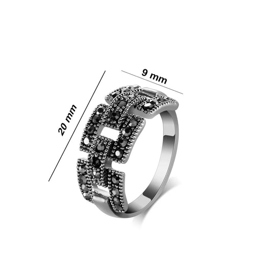 Retro Black CZ Link Ring for Women Happy Phoenix