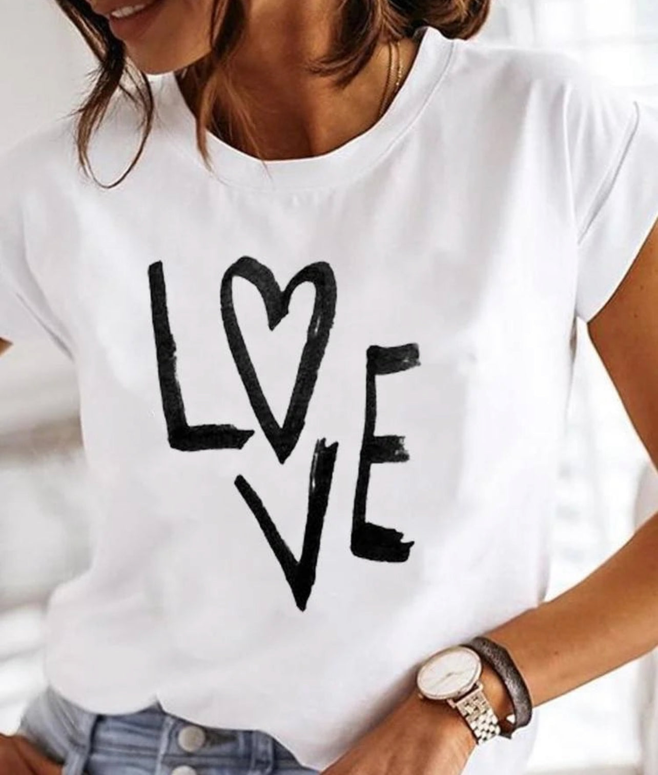 Love White Print Tees Happy Phoenix