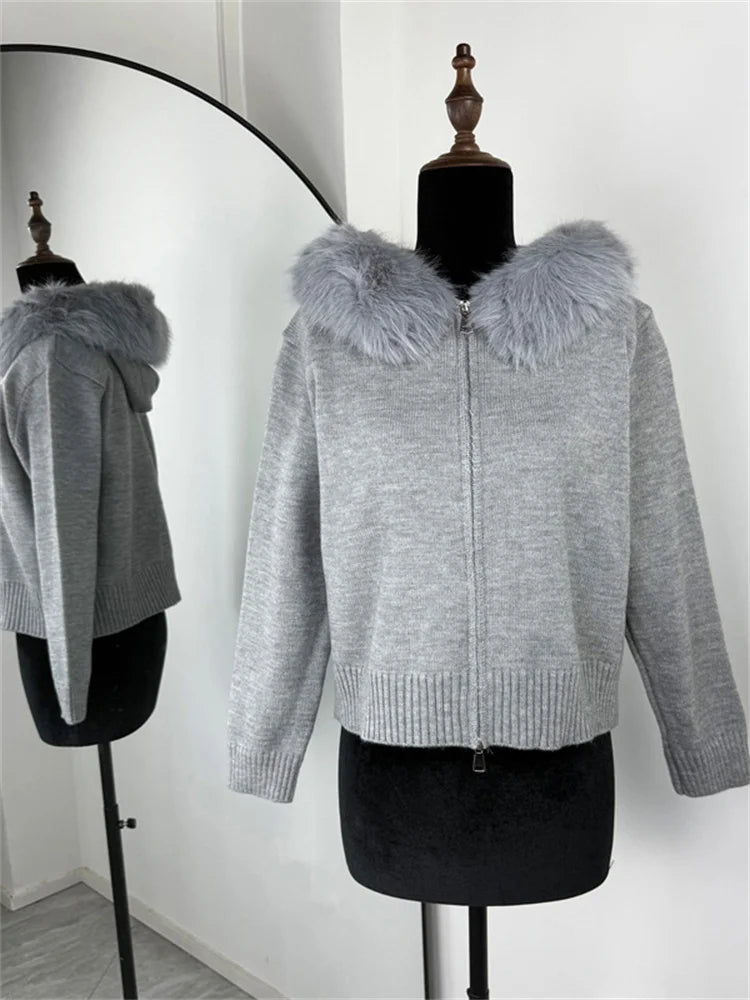 Zipper Knit Solid Hoodie Cardigan Happy Phoenix