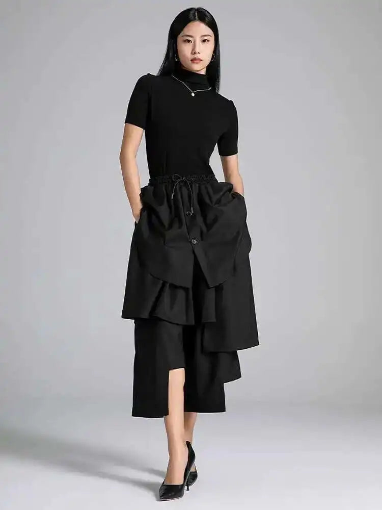 High Elastic Waist Calf-Length Pants women