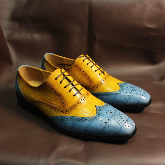 Luxury Pointed Toe Lace-Up Formal Mixed Color Shoes Happy Phoenix
