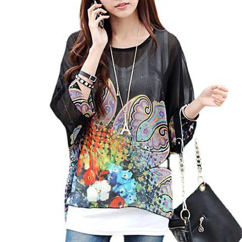Women's Flowy Chiffon Floral Top Happy Phoenix