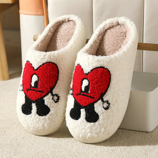Cute Fuzzy Cartoon Heart Slippers Happy Phoenix