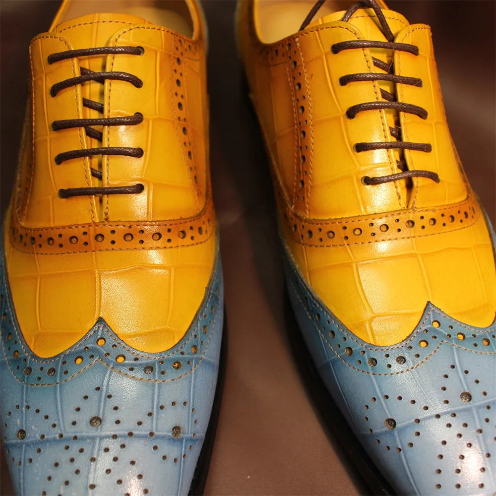 Luxury Pointed Toe Lace-Up Formal Mixed Color Shoes Happy Phoenix