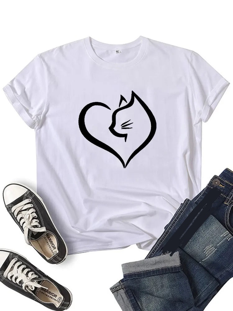 Cute Heart Cat T-shirt Happy Phoenix