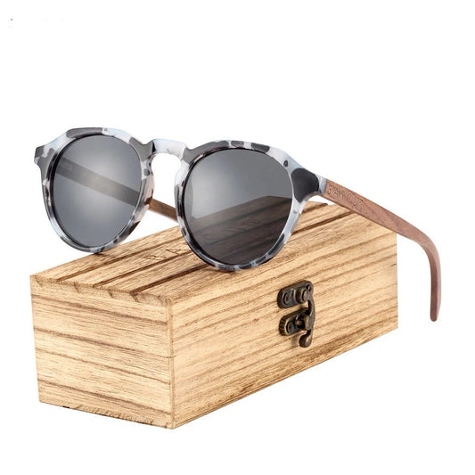Retro Walnut Wood Plastic Frame UV400 Glasses Happy Phoenix