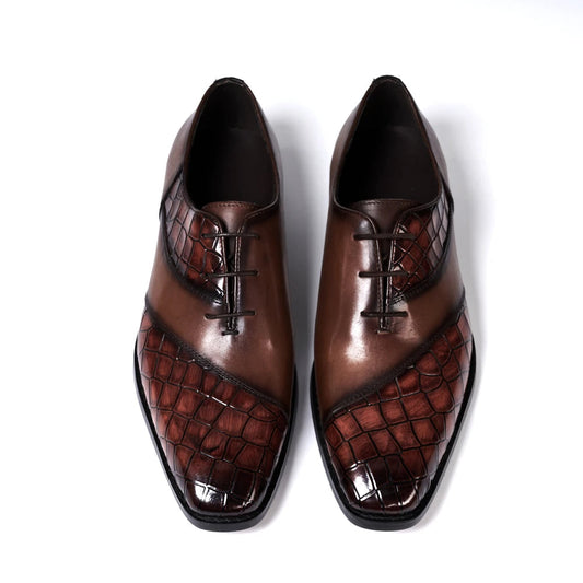 Luxury Crocodile Pattern Lace-Up Office Formal Shoes Happy Phoenix