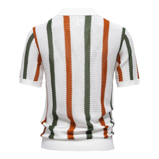 Men's Casual Ribbed Knit Collar Polo Shirt Happy Phoenix