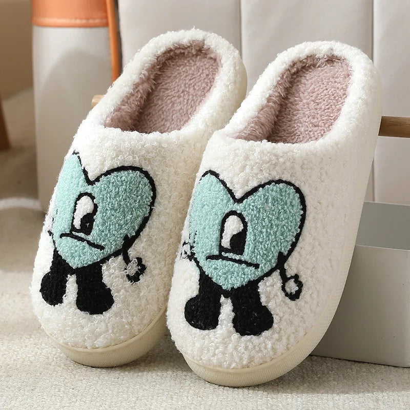Cute Fuzzy Cartoon Heart Slippers Happy Phoenix