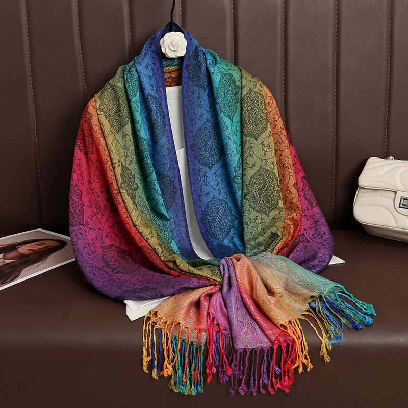 Cashmere Printed Long Jacquard Scarf Happy Phoenix