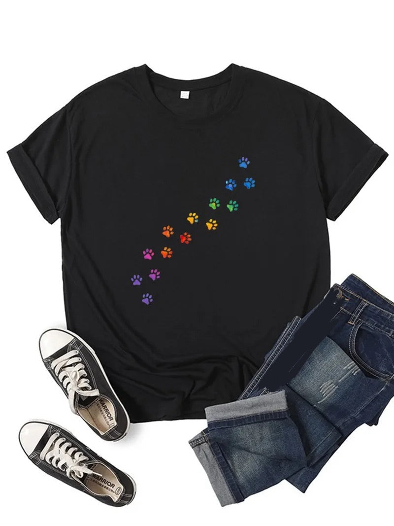 Cat Dog Paw Print Girl T-shirt Happy Phoenix