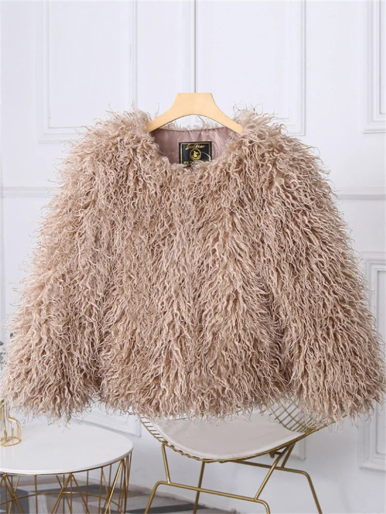 Luxury Loose Long Sleeve Fluffy Faux Fur Jacket Happy Phoenix