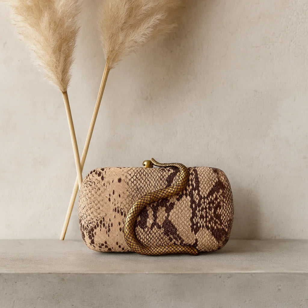 Gold Snake Closure Clutch Bag Happy Phoenix