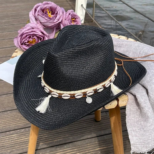Shell Fringe Cowgirl Summer Straw Hat Happy Phoenix