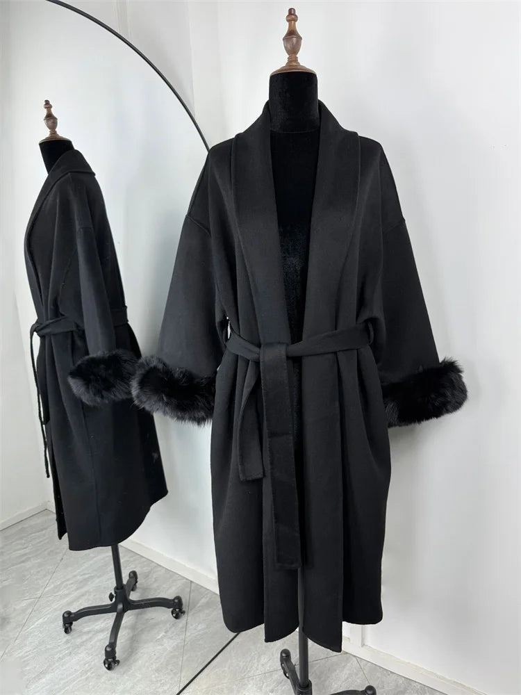 Elegant Double-sided Wool Long Overcoat Happy Phoenix