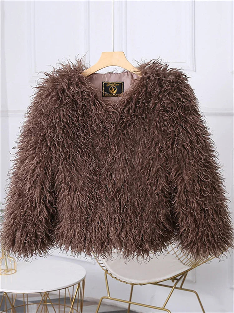 Luxury Loose Long Sleeve Fluffy Faux Fur Jacket Happy Phoenix