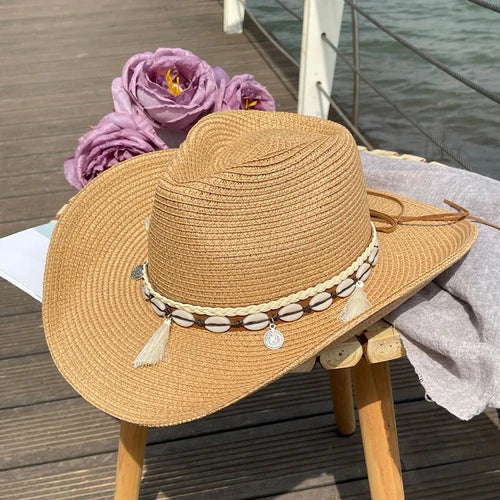Shell Fringe Cowgirl Summer Straw Hat Happy Phoenix