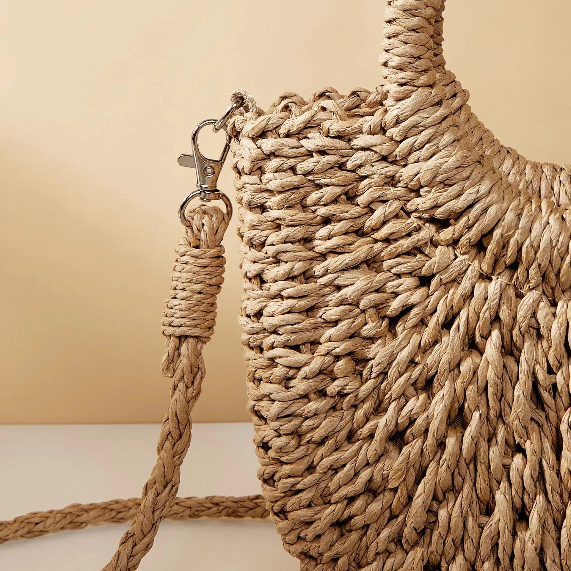 Handwoven Straw Rattan Half-Moon Beach Bag Happy Phoenix
