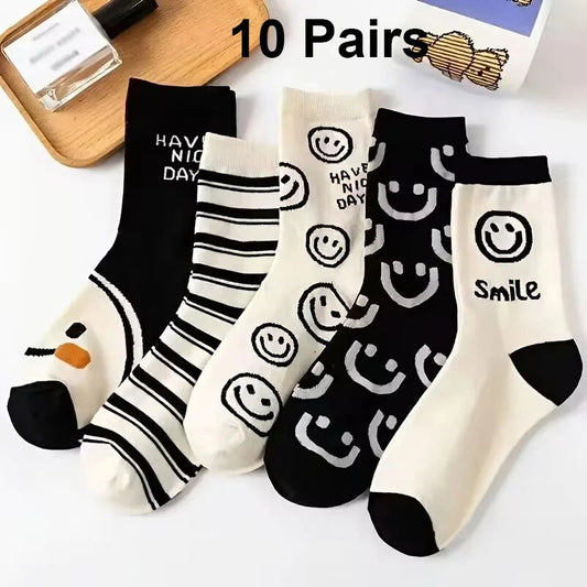 10 Pairs Happy Face Crew Socks Happy Phoenix