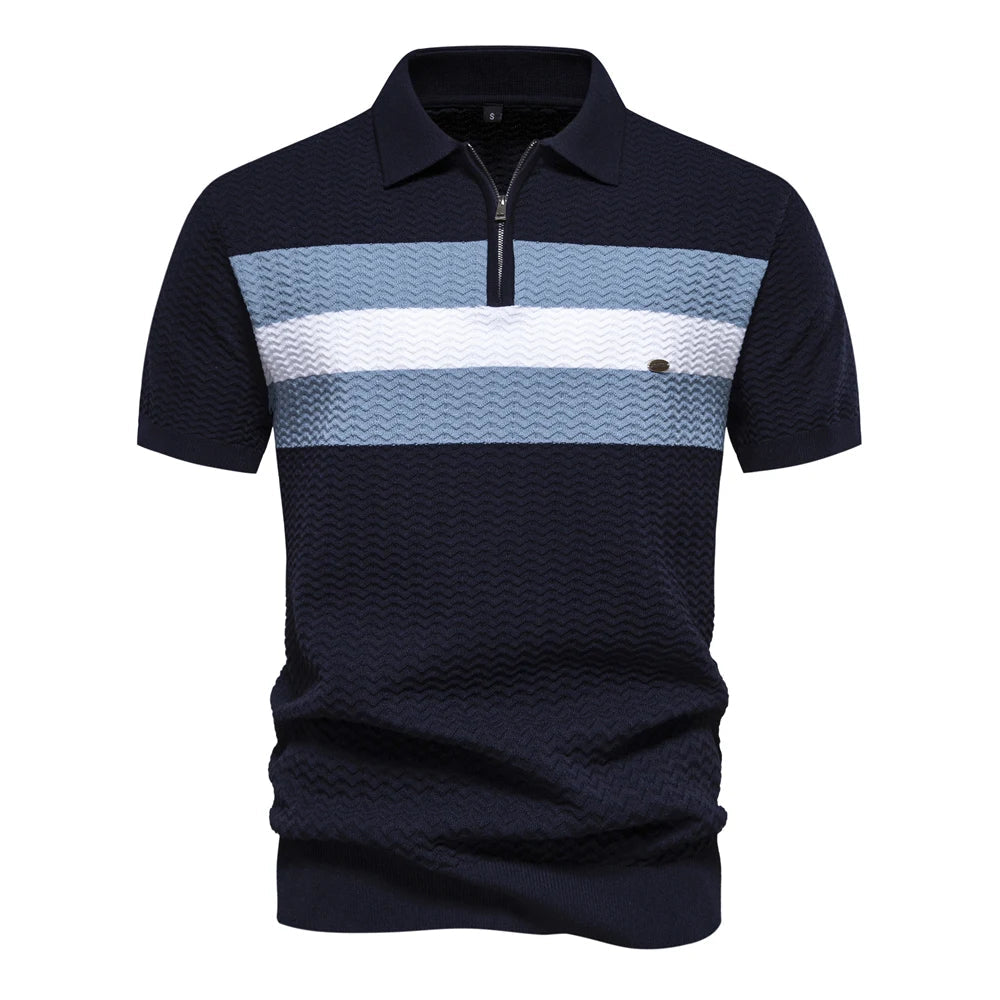 Textured Ribbed Knit Polo Shirt Happy Phoenix