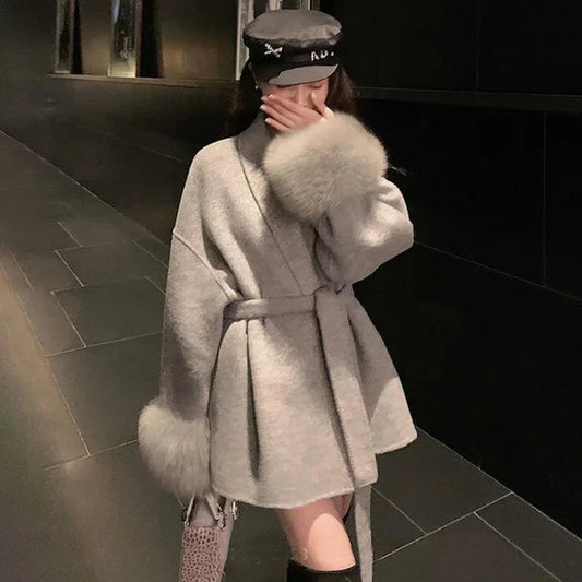 Elegant Double-sided Wool Long Overcoat Happy Phoenix