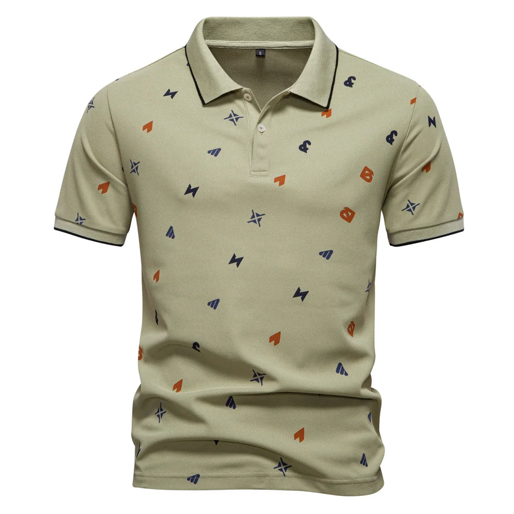 Casual Slim Fit Polo Shirt with Printed Turn-Down Collar Happy Phoenix