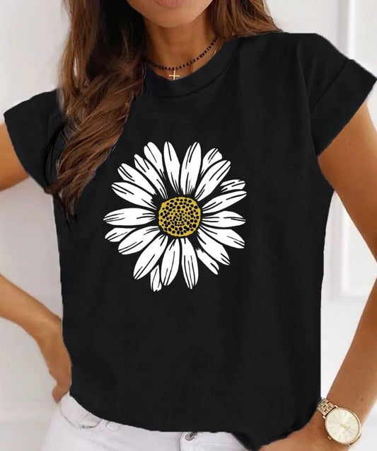 Graphic Flower Print Summer Casual T-shirt Happy Phoenix