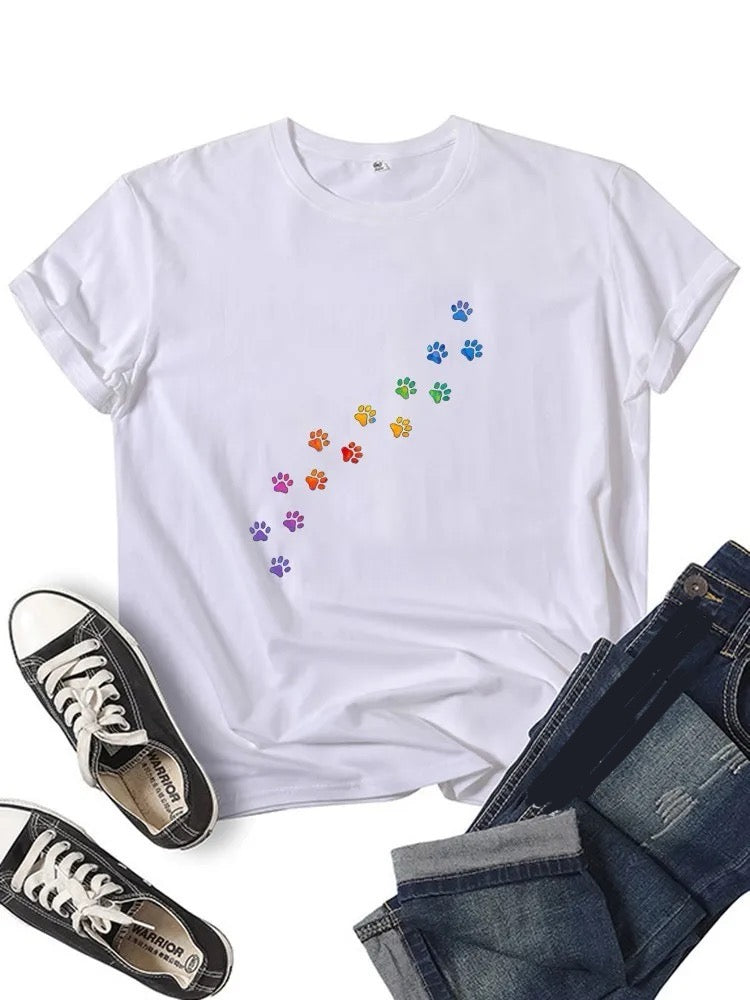 Cat Dog Paw Print Girl T-shirt Happy Phoenix