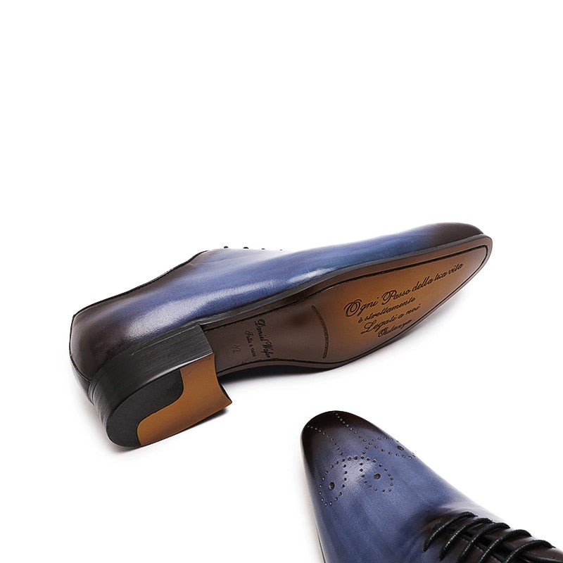 Blue Oxfords Casual Pointed Toe Leather Formal Men's Shoes Happy Phoenix
