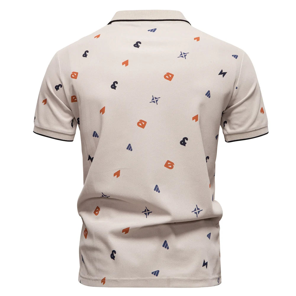 Casual Slim Fit Polo Shirt with Printed Turn-Down Collar Happy Phoenix