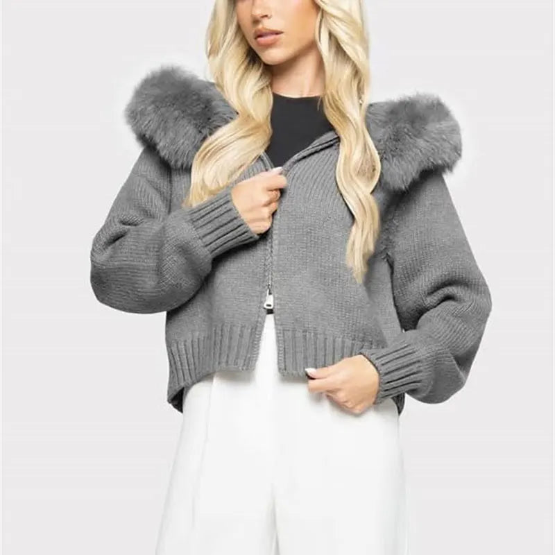 Zipper Knit Solid Hoodie Cardigan Happy Phoenix