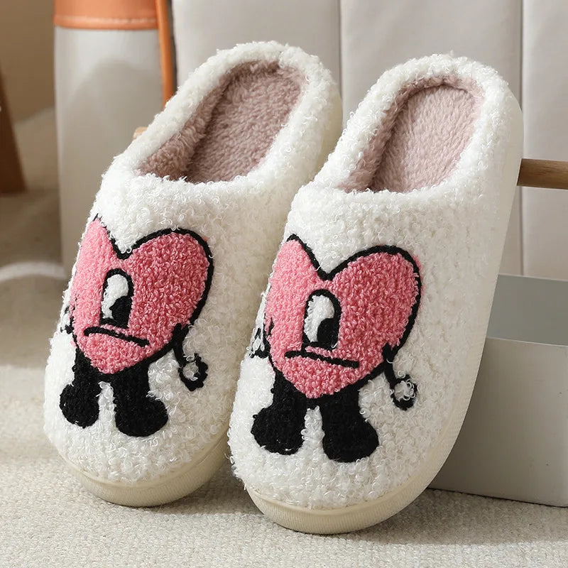 Cute Fuzzy Cartoon Heart Slippers Happy Phoenix