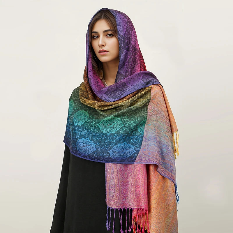 Cashmere Printed Long Jacquard Scarf Happy Phoenix