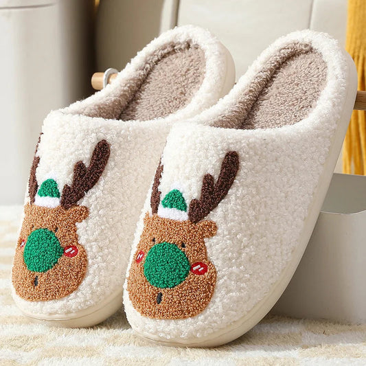Fluffy Curly Plush Christmas Slippers for Women Happy Phoenix